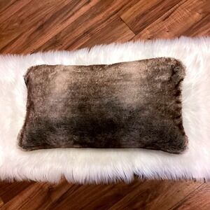 Tahari Faux Fur Accent Lumbar Decorative Throw Pillow Feather Filled in Brown